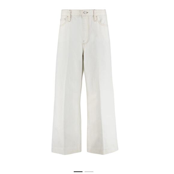 Frame High-Rise Wide Crop Jeans White Ecru Size 31 Women Luxury Denim